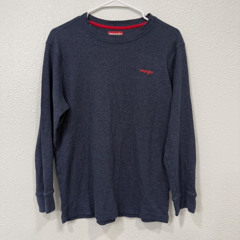 Wrangler Mens Long Sleeve Thermal Shirt Waffle Knit Blue Charcoal Large L